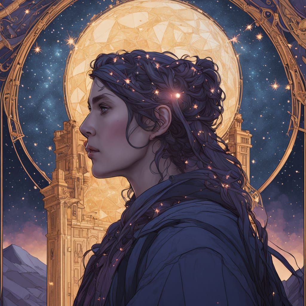 Celestial Cartographer in Art Nouveau Style