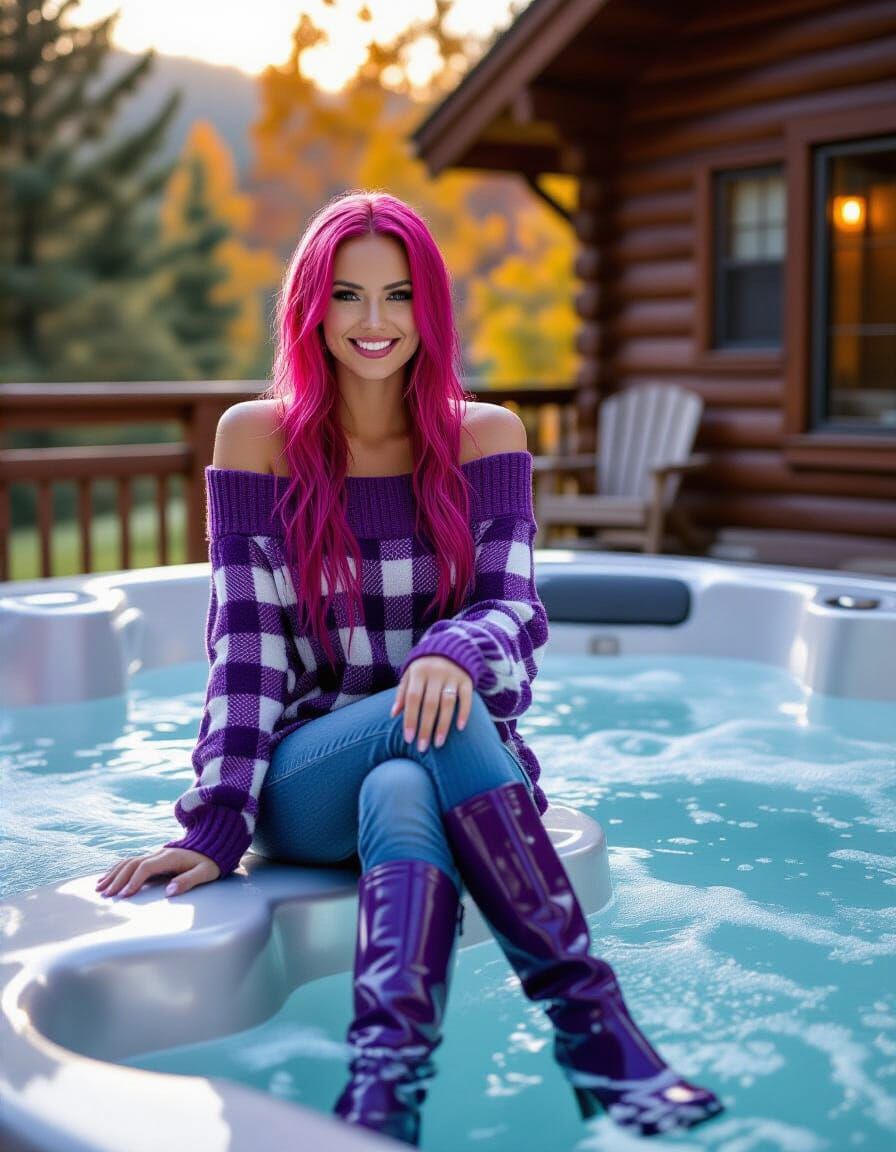 Woman Enjoys Hot Tub After Swim in Autumn Morning