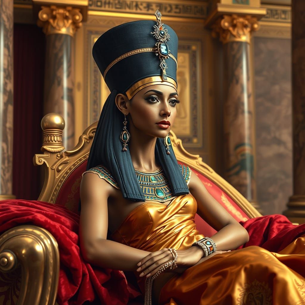 Regal Queen Nefertiti in Ancient Egyptian Splendor