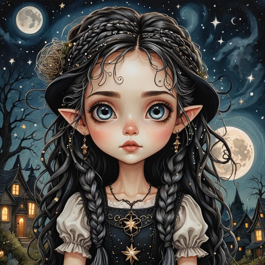 Whimsical Witchy Pixie in Gothic Art Style
