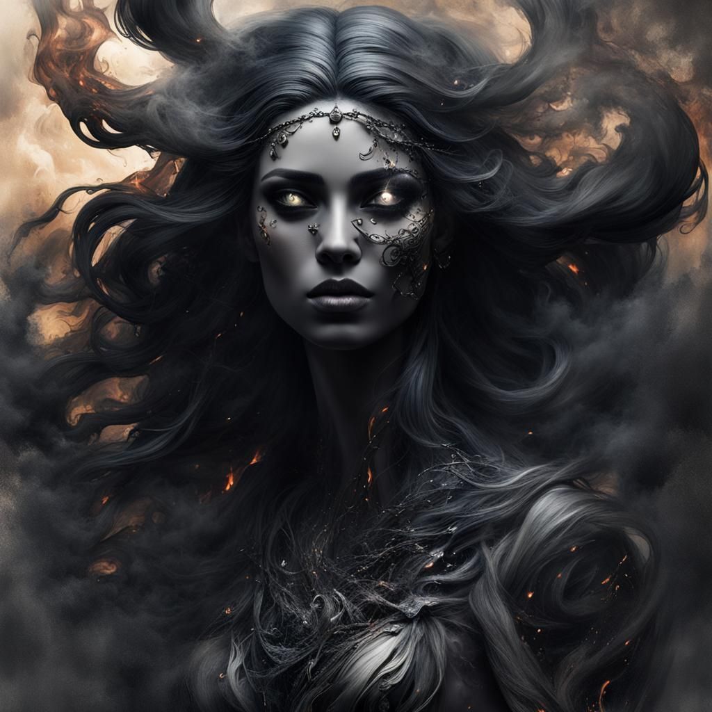 Goddess of Night Elyra Arising from Smoke