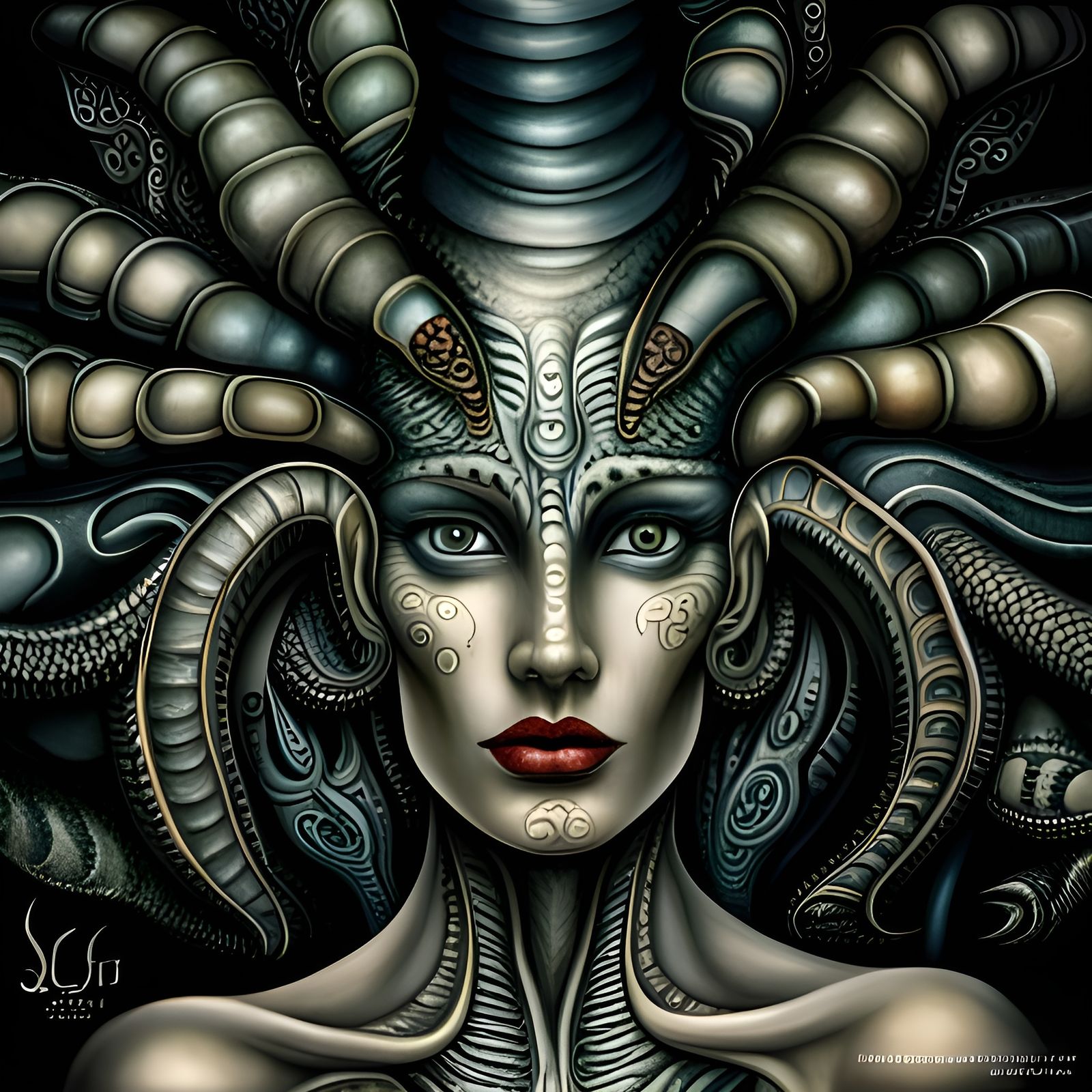 Biomechanical Tentacle Woman Portrait in Giger Style
