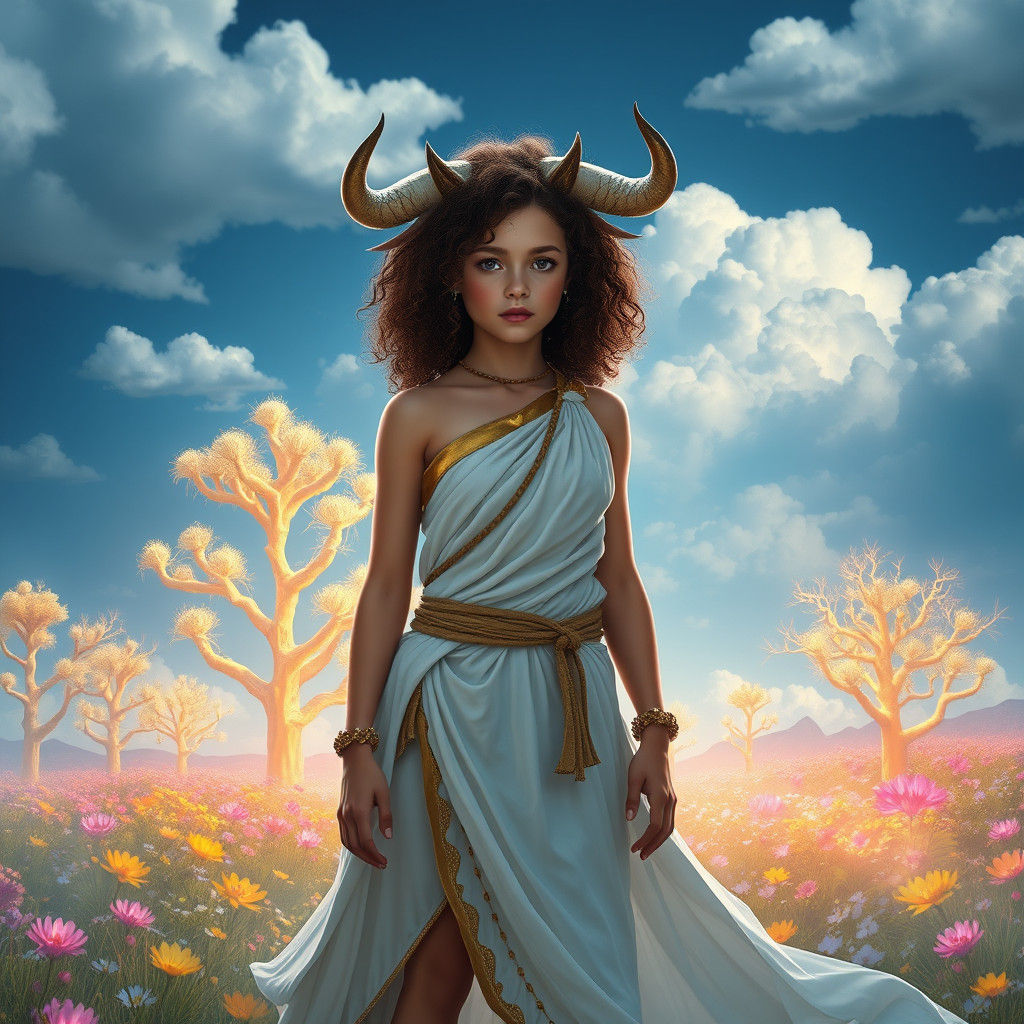 Wolf-Girl Heroine in Dreamlike Fantasy Landscape