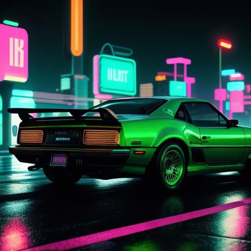 80s Miami Killer with Neon Gun in Cyberpunk Style