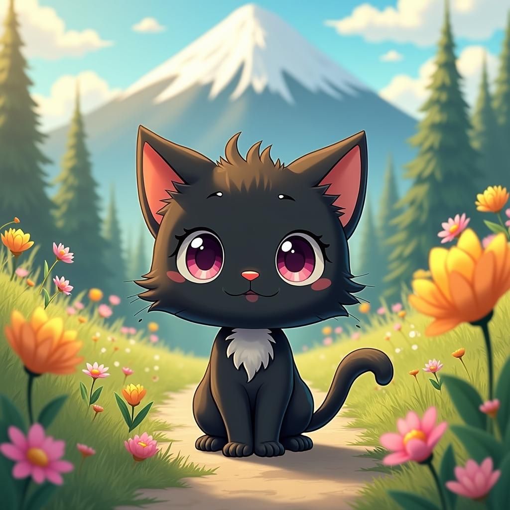 Kawaii White Cat with Purple Eyes in Anime Style