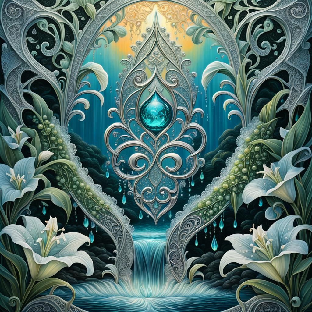 biohazard glitter filigree iridescent aqua silver yellow bla...