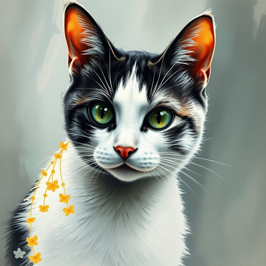 Cat and Girl Charcoal Drawing in Gouache Style