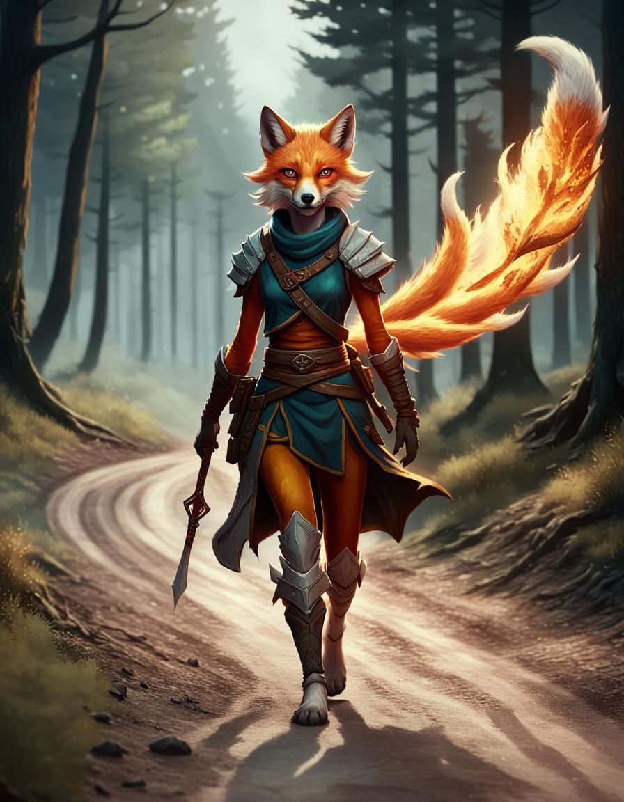 Fantasy Portrait of a Nine-Tailed Fox Adventurer