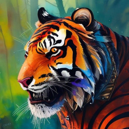 Anthropomorphic Tiger Bodybuilder in Watercolor Style