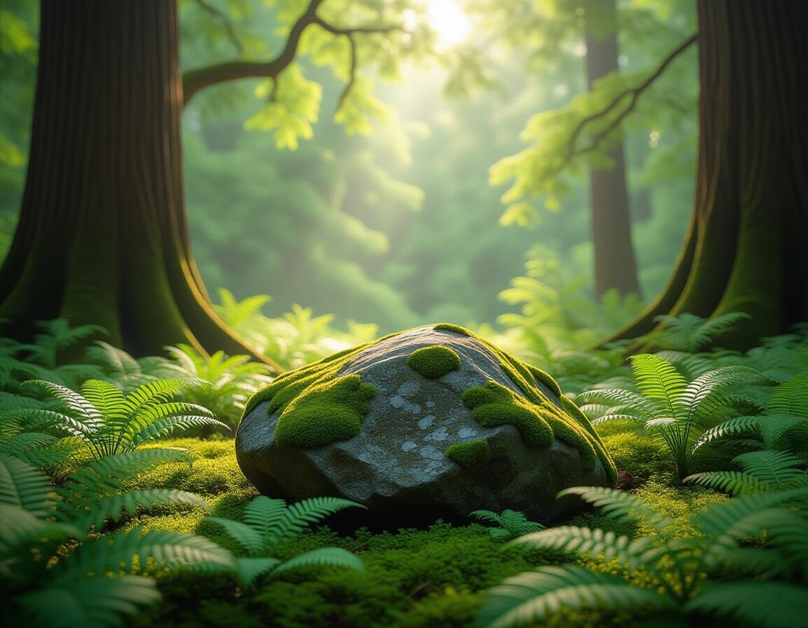 Solitary Mossy Boulder in Sunlit Natural Park