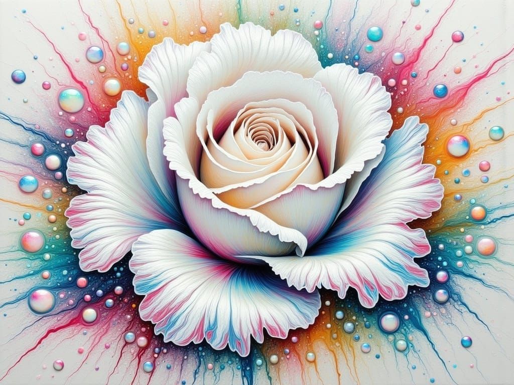 Vibrant White Rose in Dazzling Watercolor Splatter
