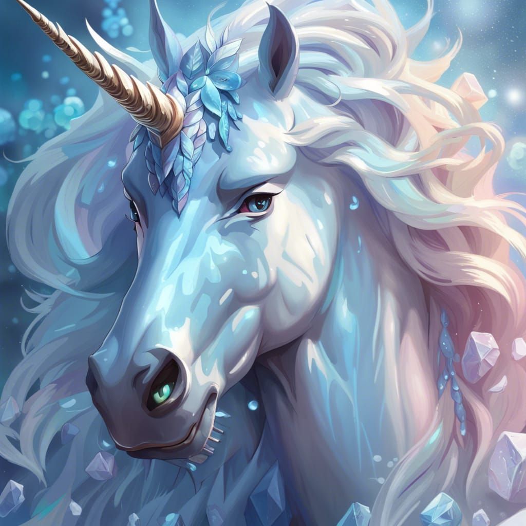 Icy Unicorn Portrait in Hyperdetailed Digital Art Style