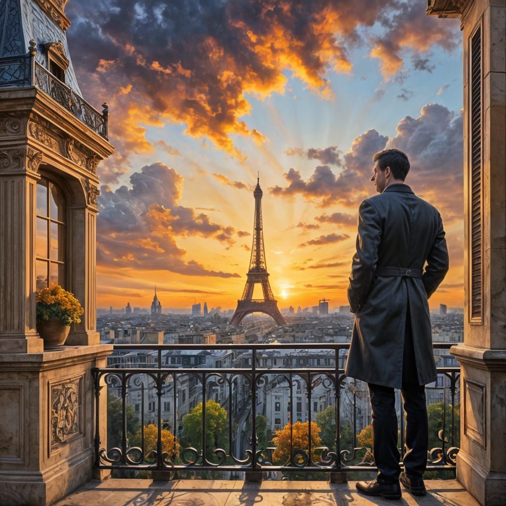 Eiffel Tower Sunset: Impasto Oil Painting