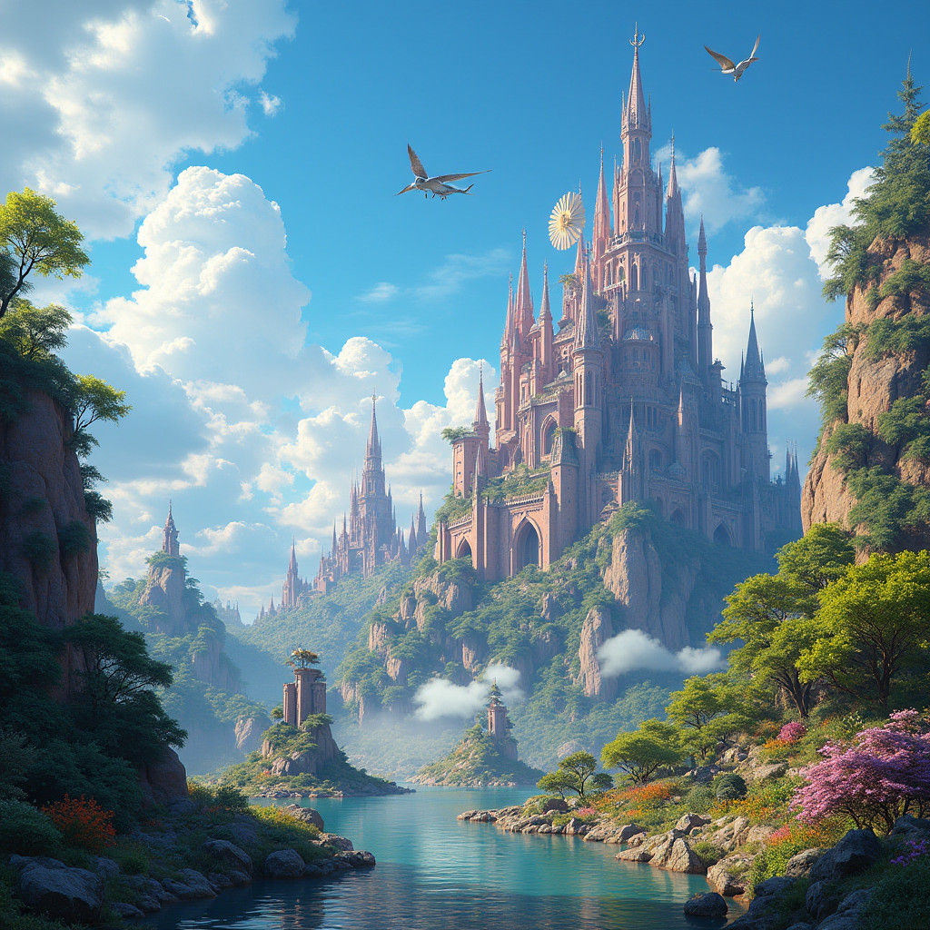 Sun-Drenched Cityscape in Fantastical Concept Art Style