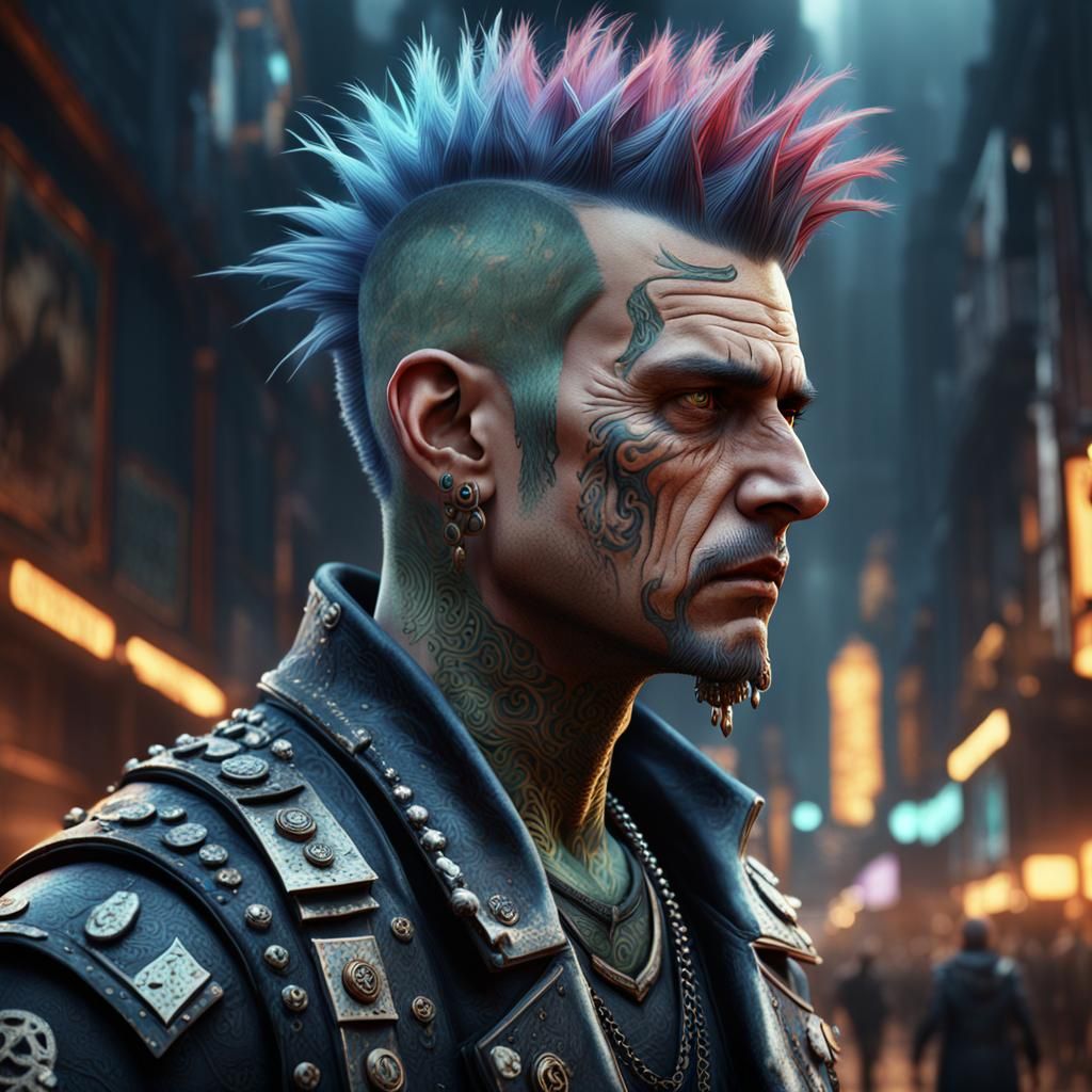 Sad Punk Man in Detailed Matte Painting