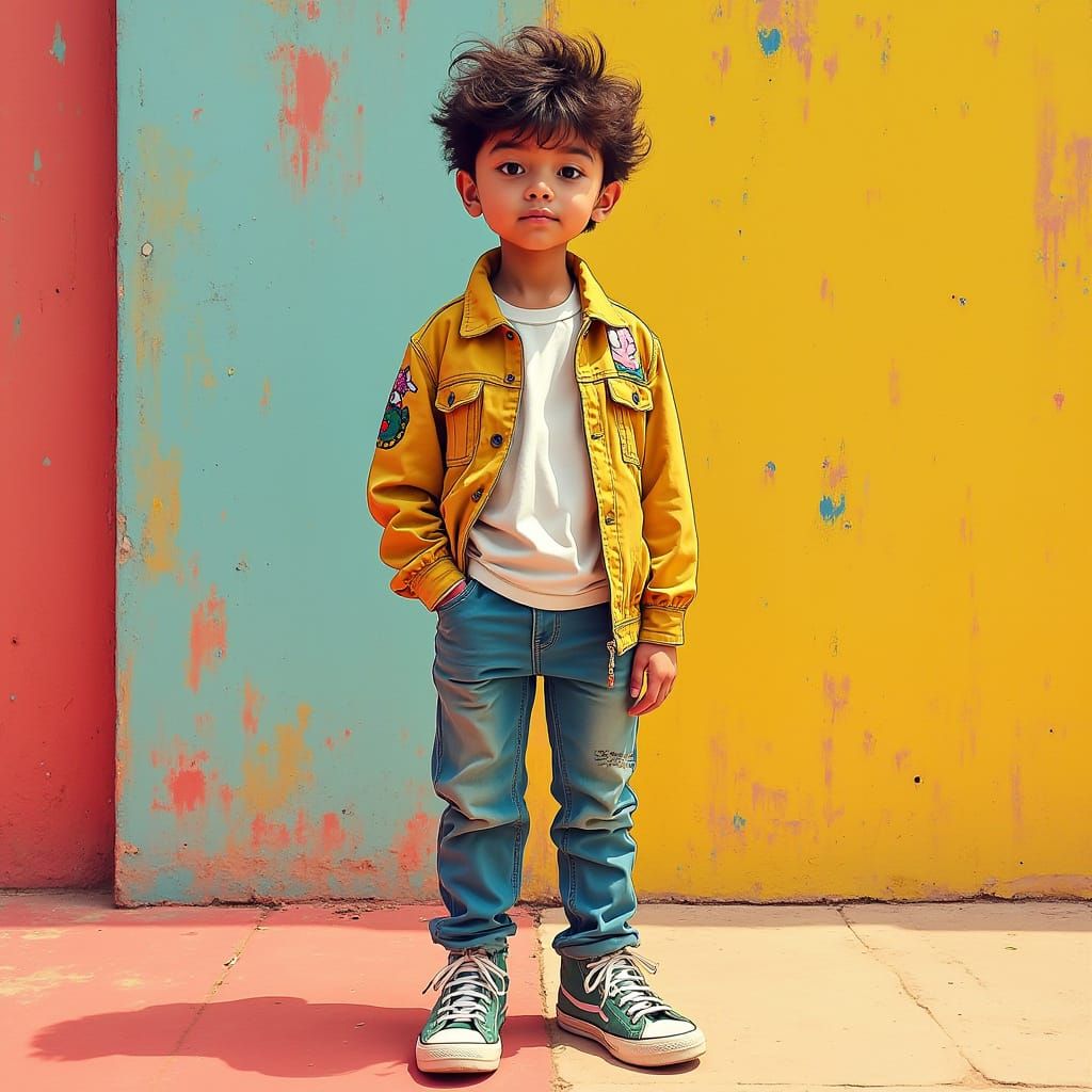 Boy in Colorful Environment, Modern Illustration Style