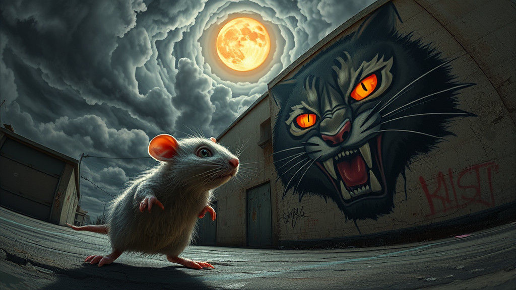Pixar Rat's Fright: Graffiti Cat in Grimy City
