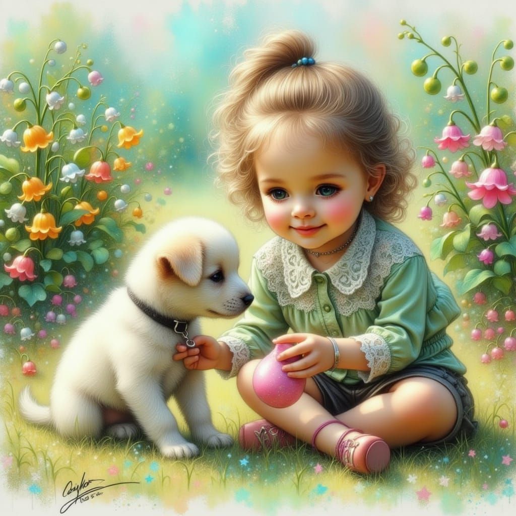 Cute Girl Plays With Adorable Puppy