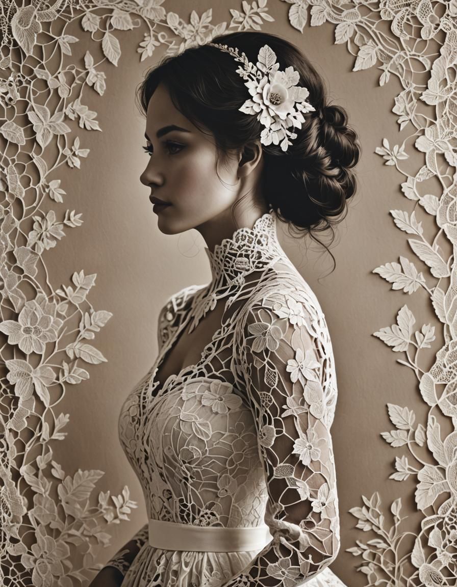 Elegant Lace Silhouette Portrait of a Beautiful Woman