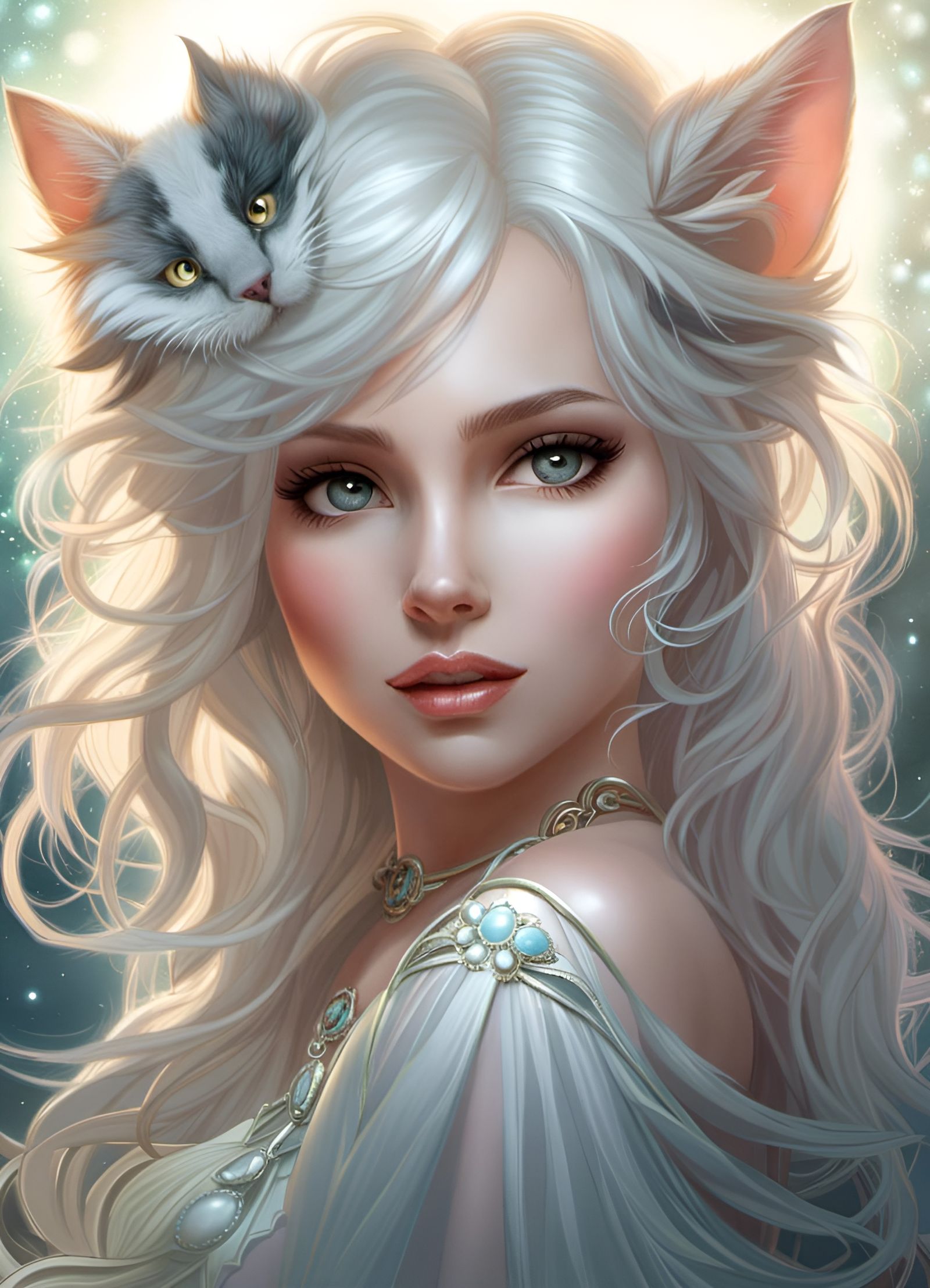 Cat Girl With One of her Kitten Companions