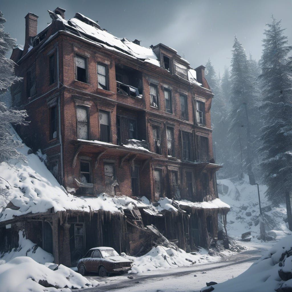 Abandoned Apartments in Snowy Wilderness: 3D Game Art