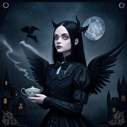 Wednesday Addams Centaur in Tim Burton Style