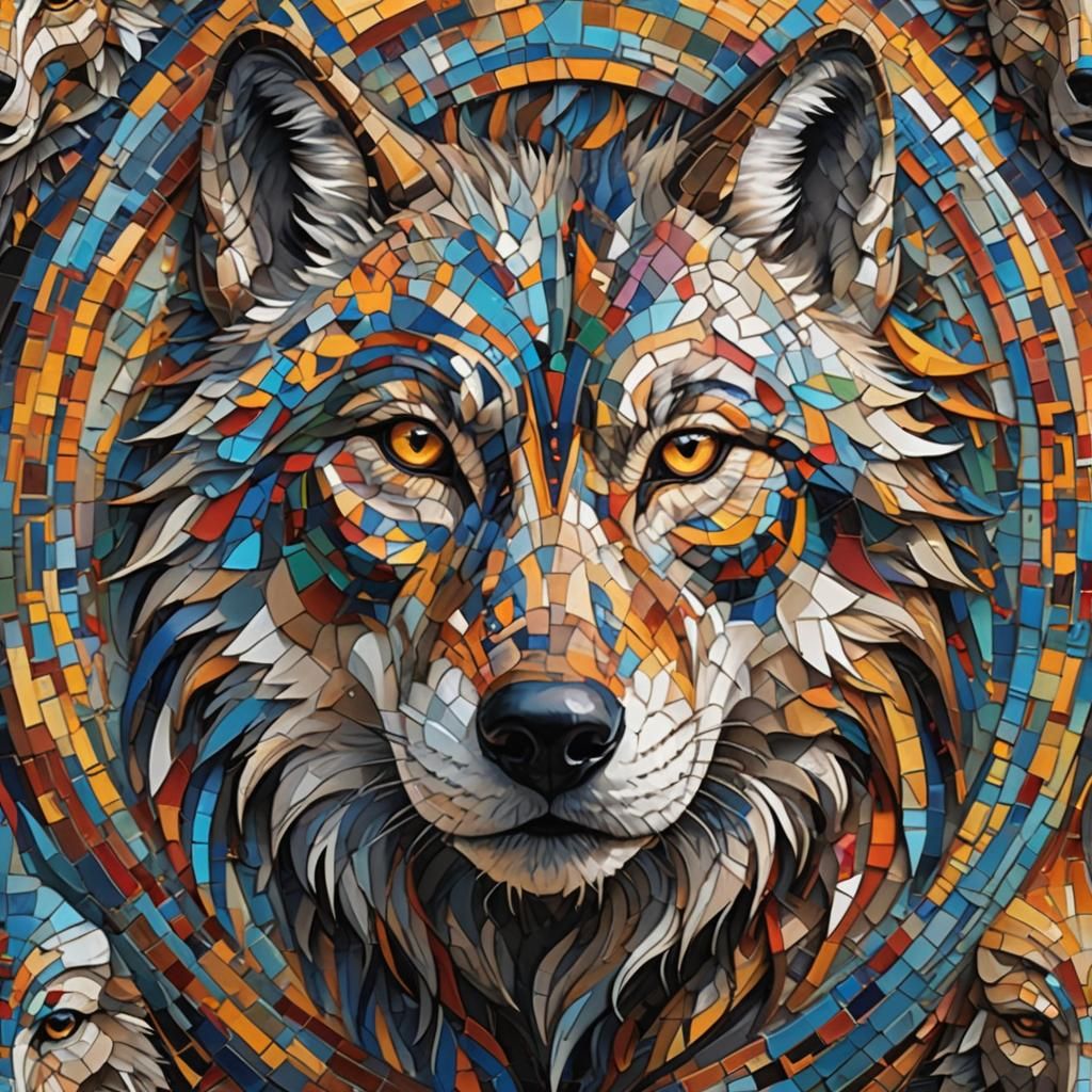 Wolf and Human Face Fusion: A Digital Painting