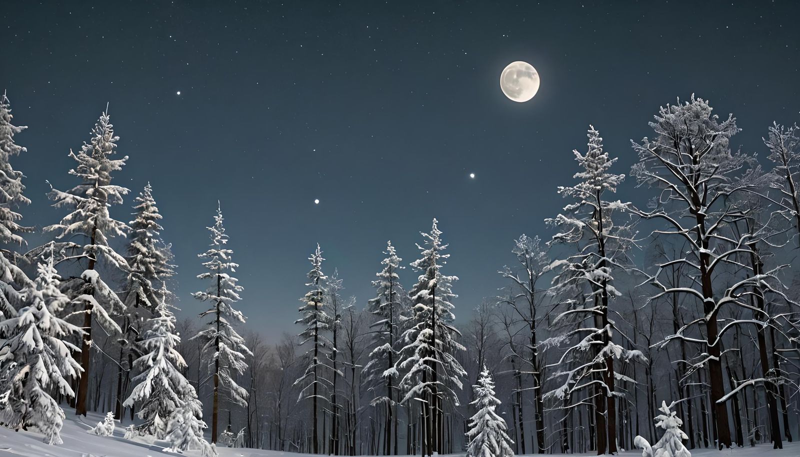 Winter Moon Over a Dark Forest Landscape