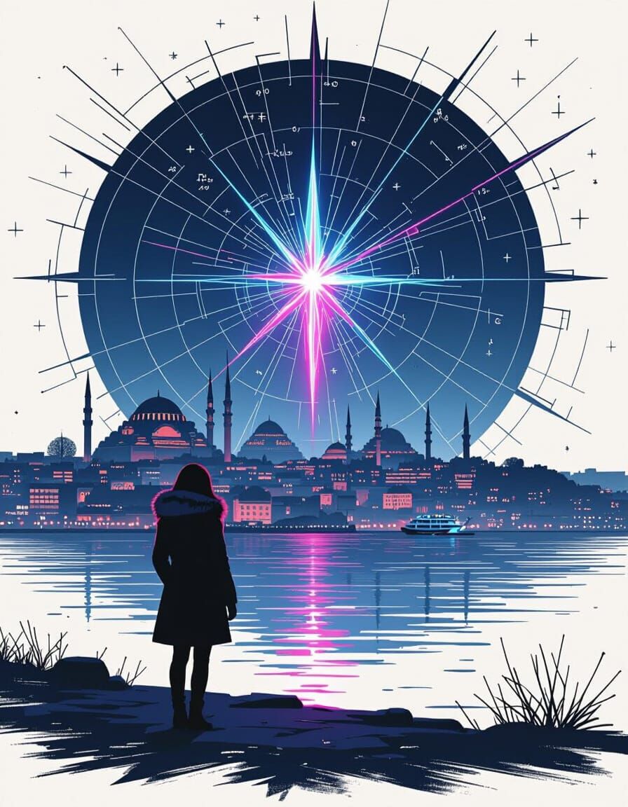 Futuristic Istanbul Skyline at Night in Neon Style