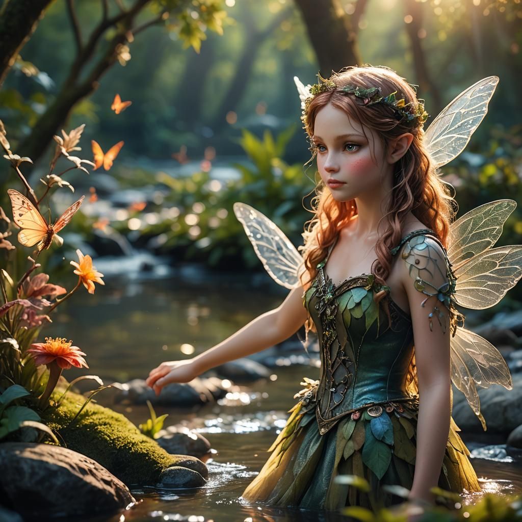 Fairy by River with Mythical Creatures