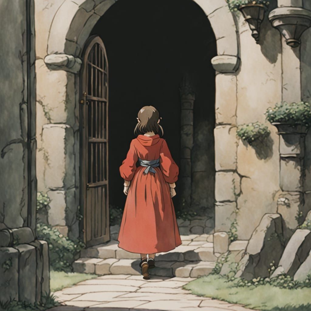 Whimsical Doorway Scene in Traditional Japanese Style