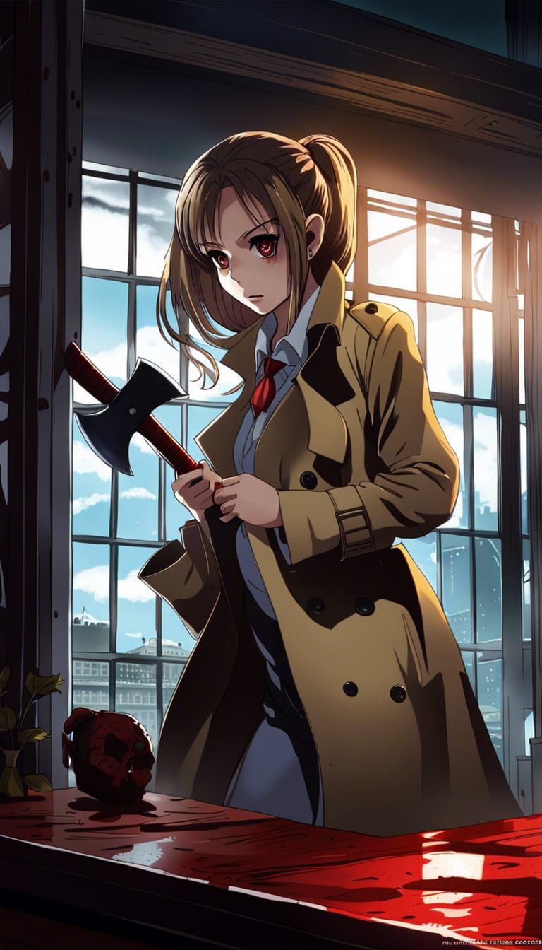 Anime Horror: Girl Hiding from Zombie with Axe