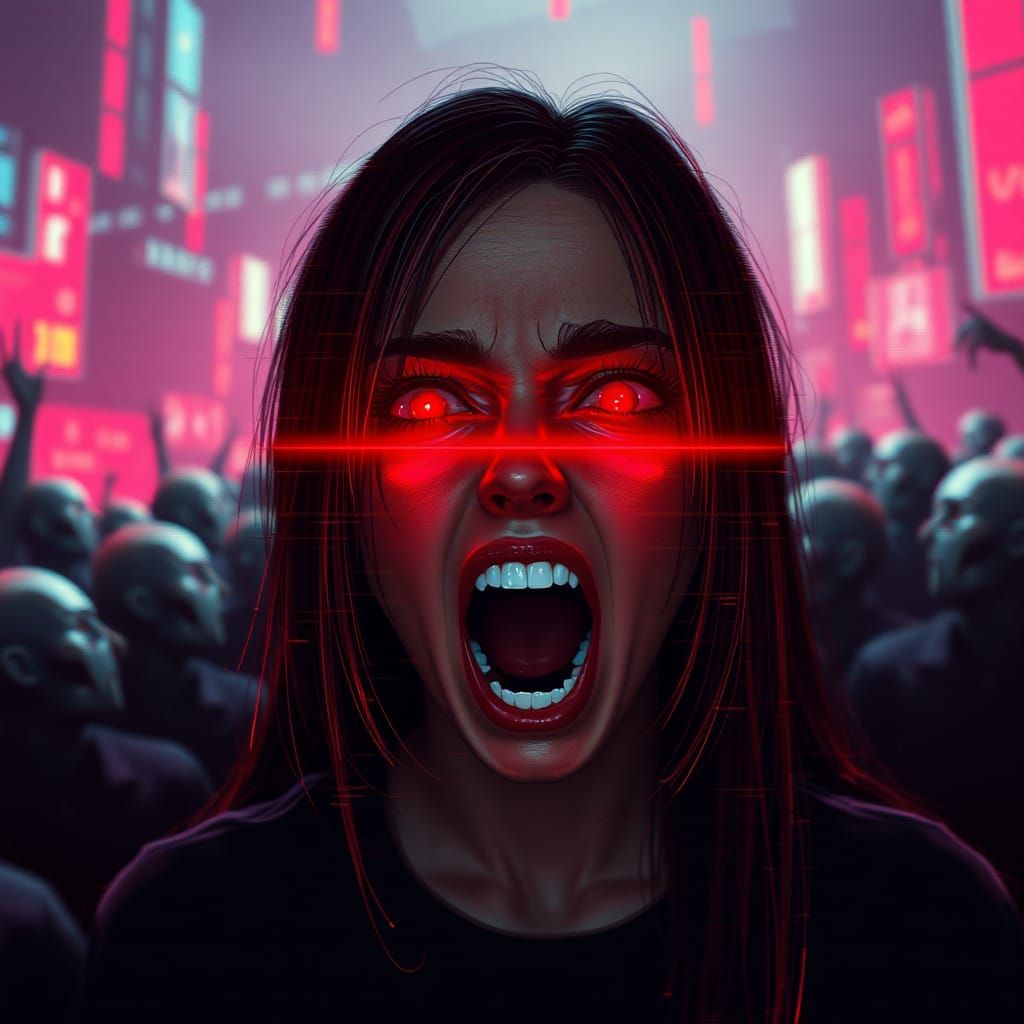 Glitchcore Manga Woman Screaming in Terror