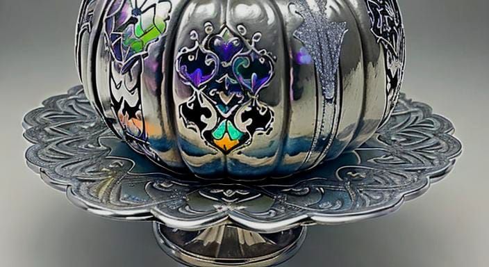 Iridescent Fairy on Silver Pumpkin with Fractal Designs