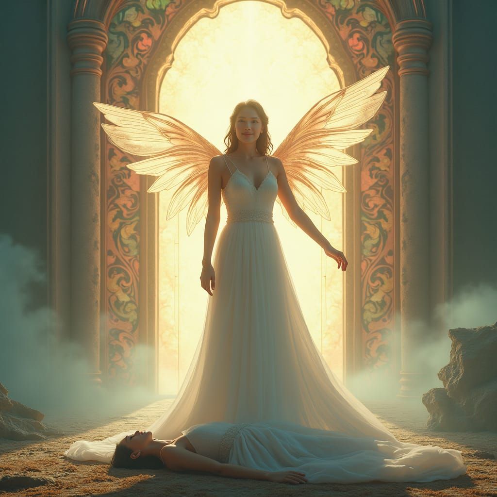 Angelic Ascent: Woman's Journey to Heaven's Gate