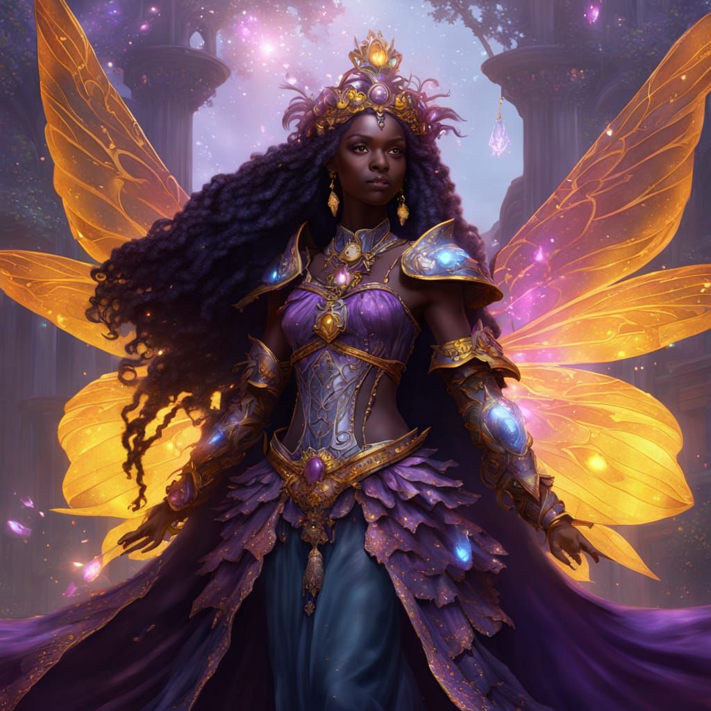 Ylavi Crystalsprite dark-skinned fairy princess baroque masterpiece, 8k resolution, dark fantasy concept art, by Greg Ru...