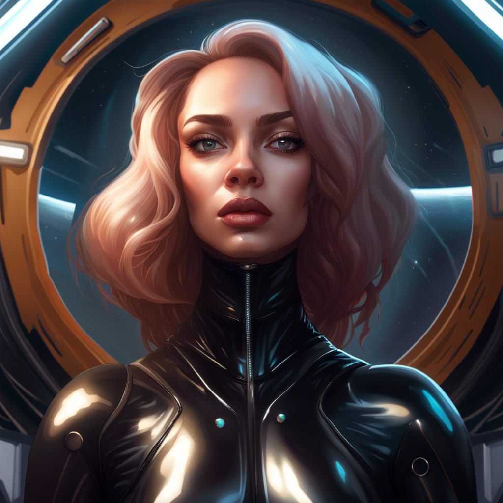 Alien Woman in Black Latex: Hyperrealistic Digital Art