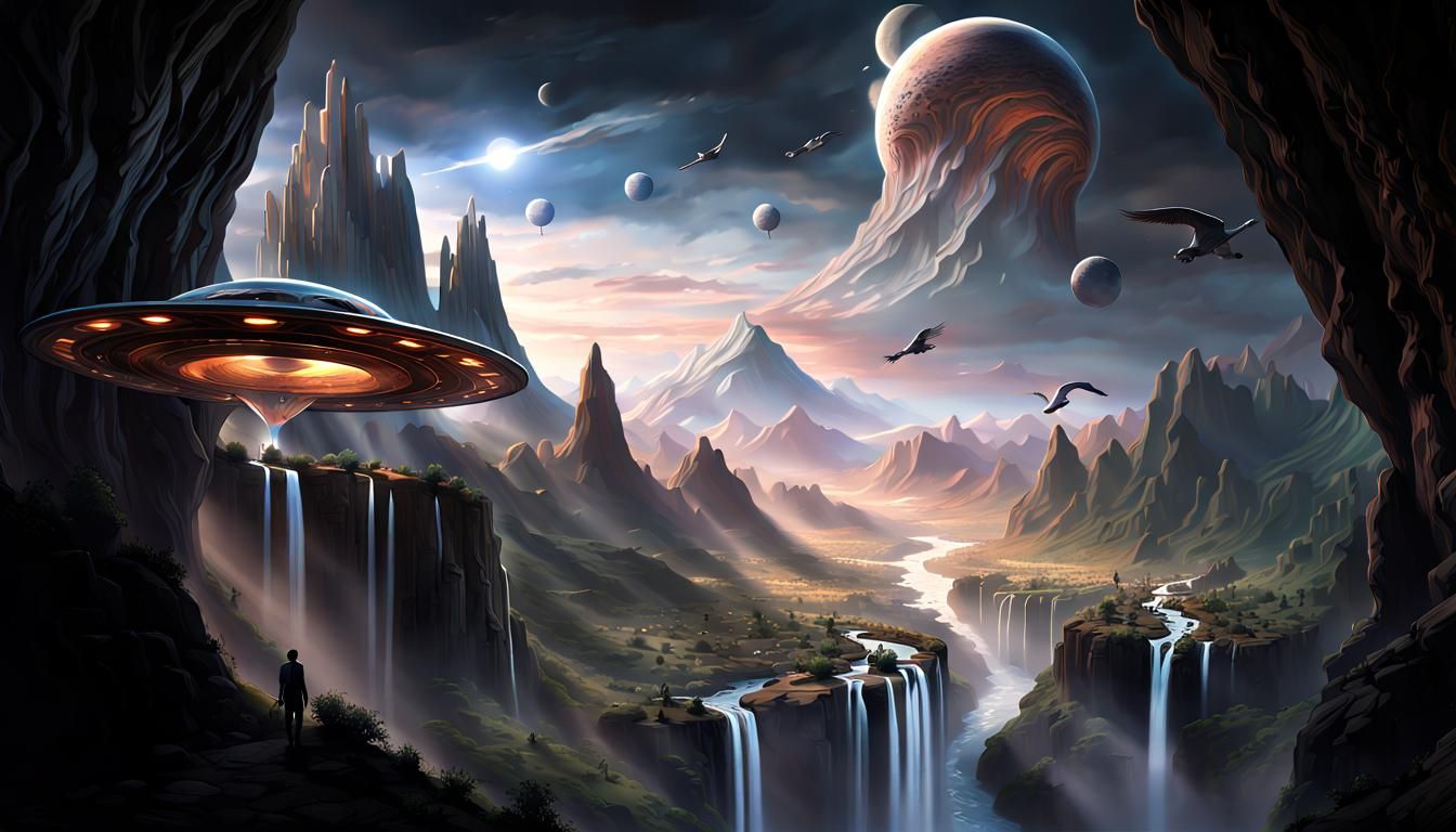 Sci-Fi Mountain City on Alien Planet in 3D