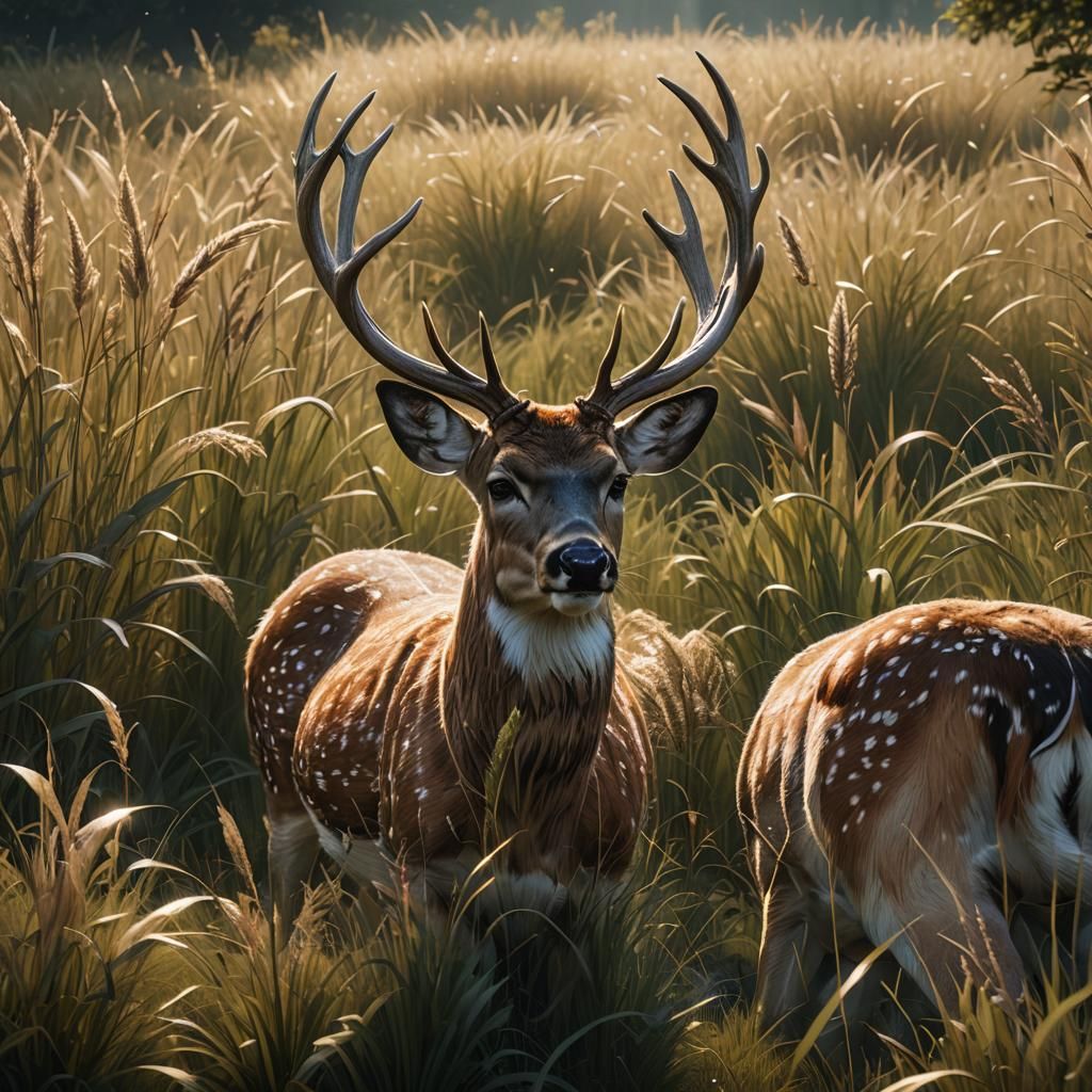 Fallow Deer Feeding: Detailed Matte Painting