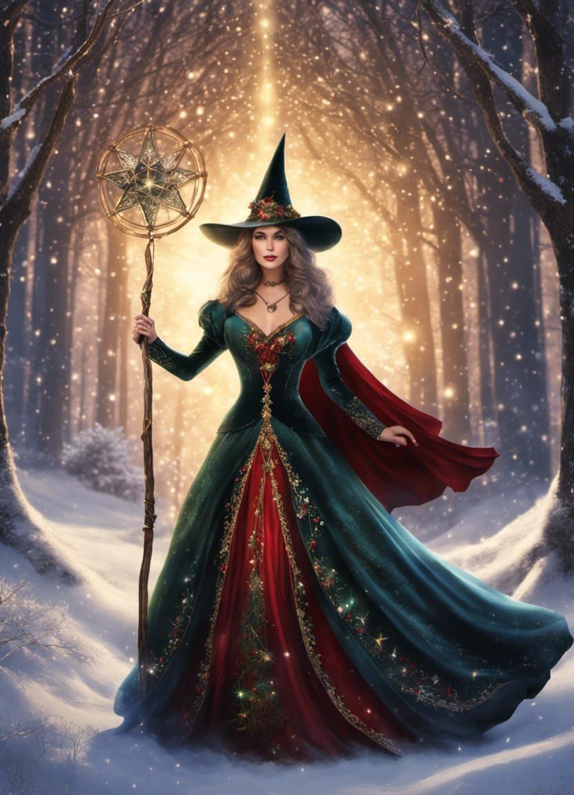 Festive Yuletide Witch with Star Staff