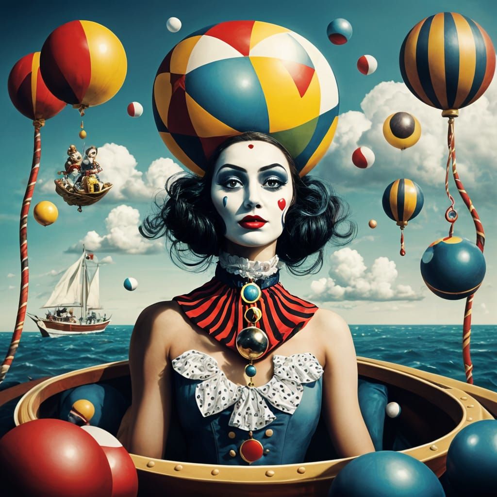 Elegant Humpty Portrait with Harlequin Lady in Surreal Seasc...