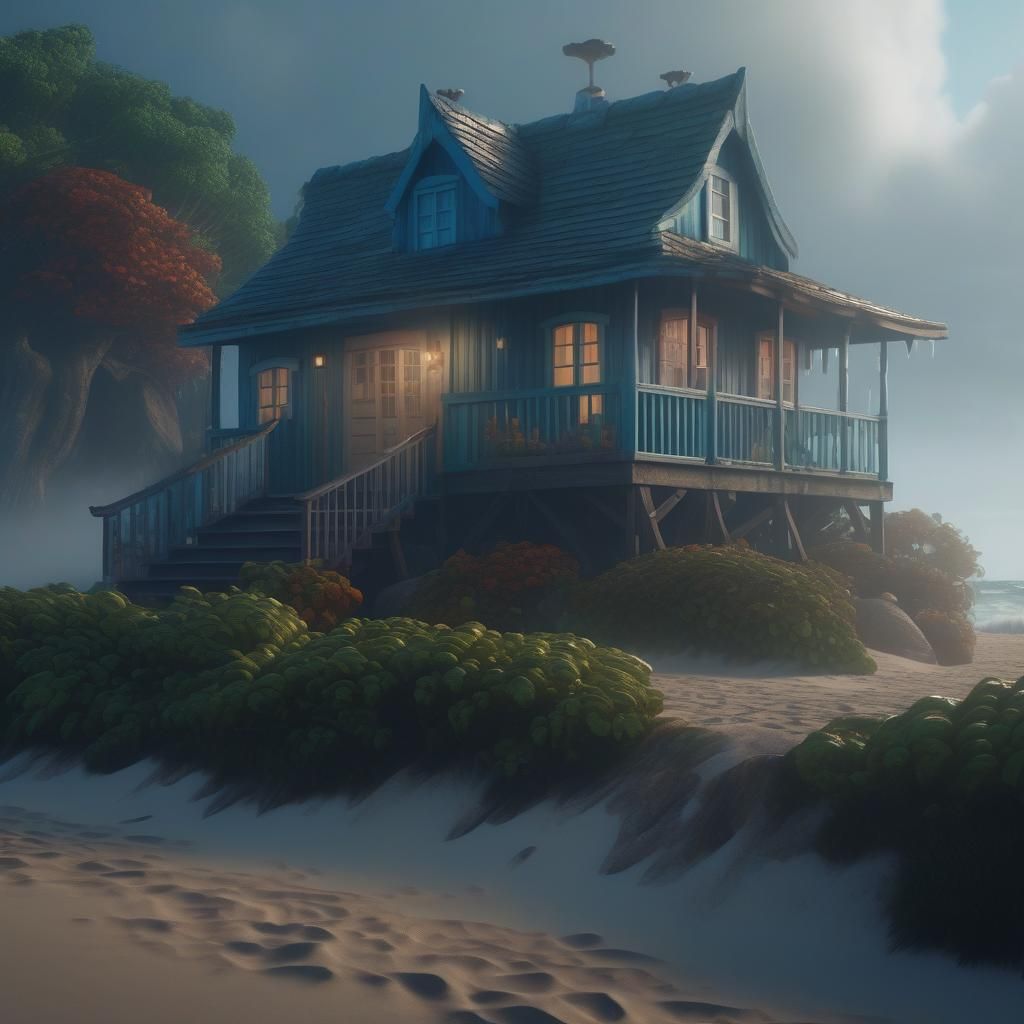 Beach Cottage in Rolling Mist: Fantasy Concept Art