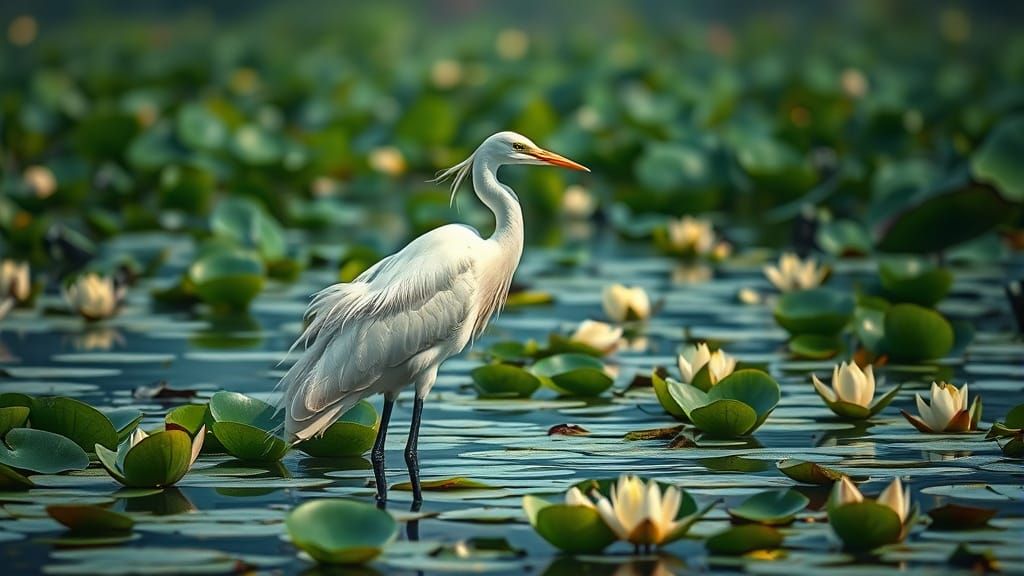 Egret in Lake: Digital Matte Painting