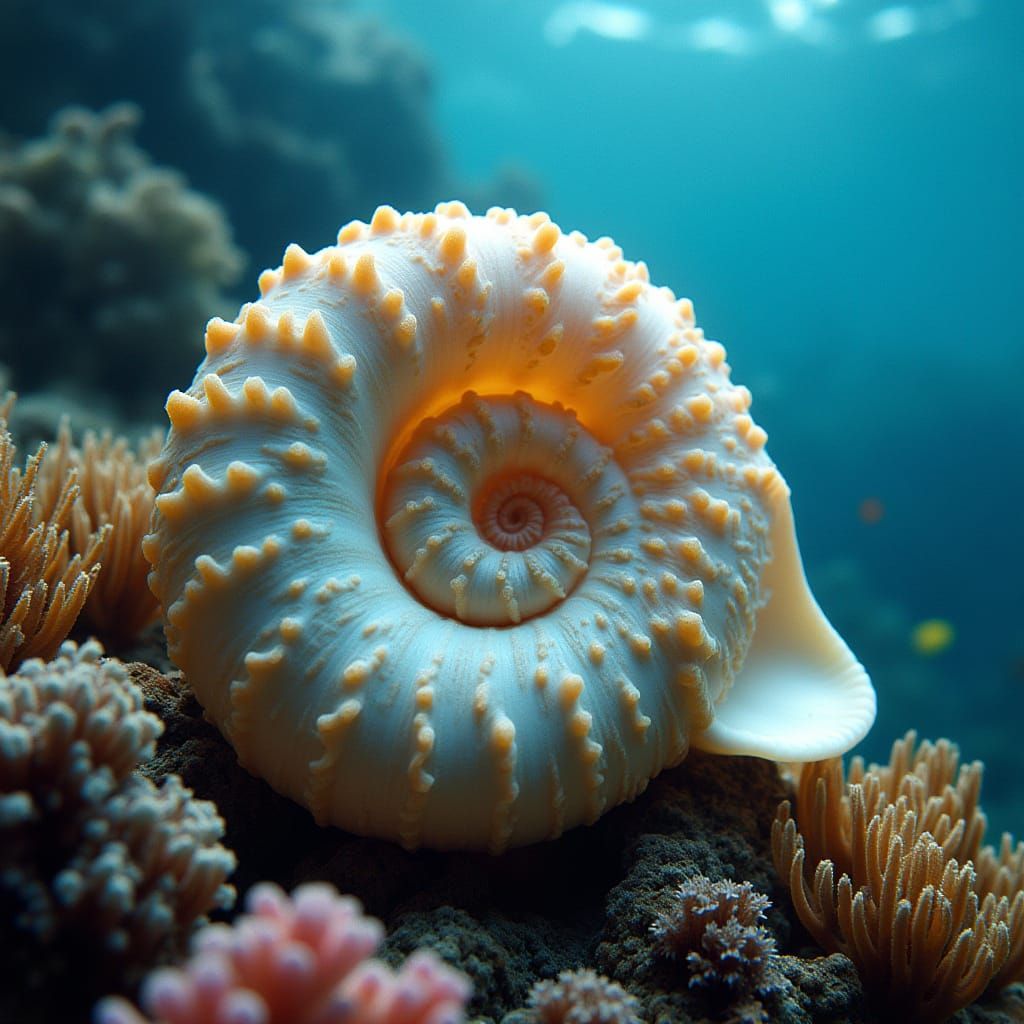Majestic Nautilus Shell in Vibrant Coral Reef Scene
