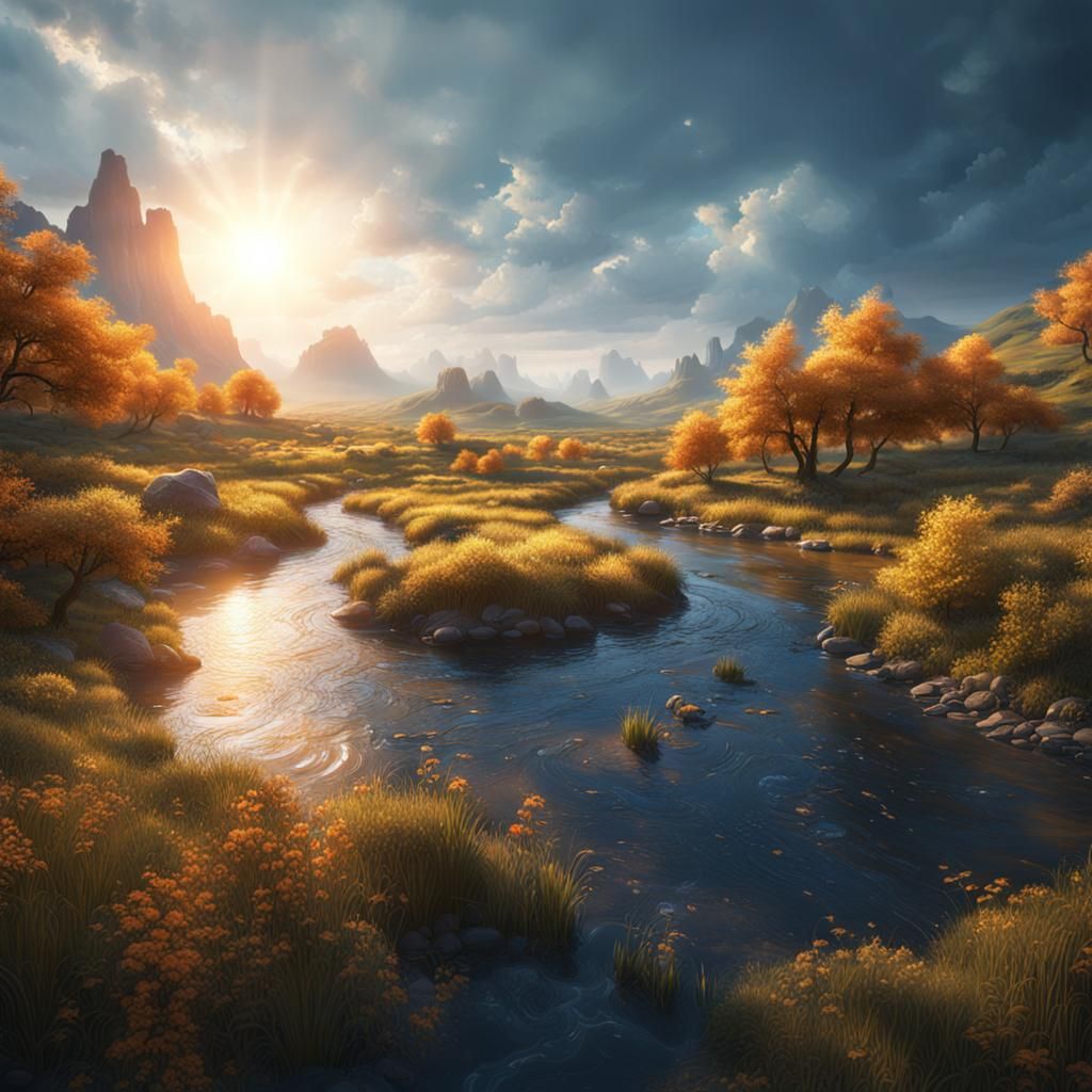 Nature River in Detailed Matte Painting Style