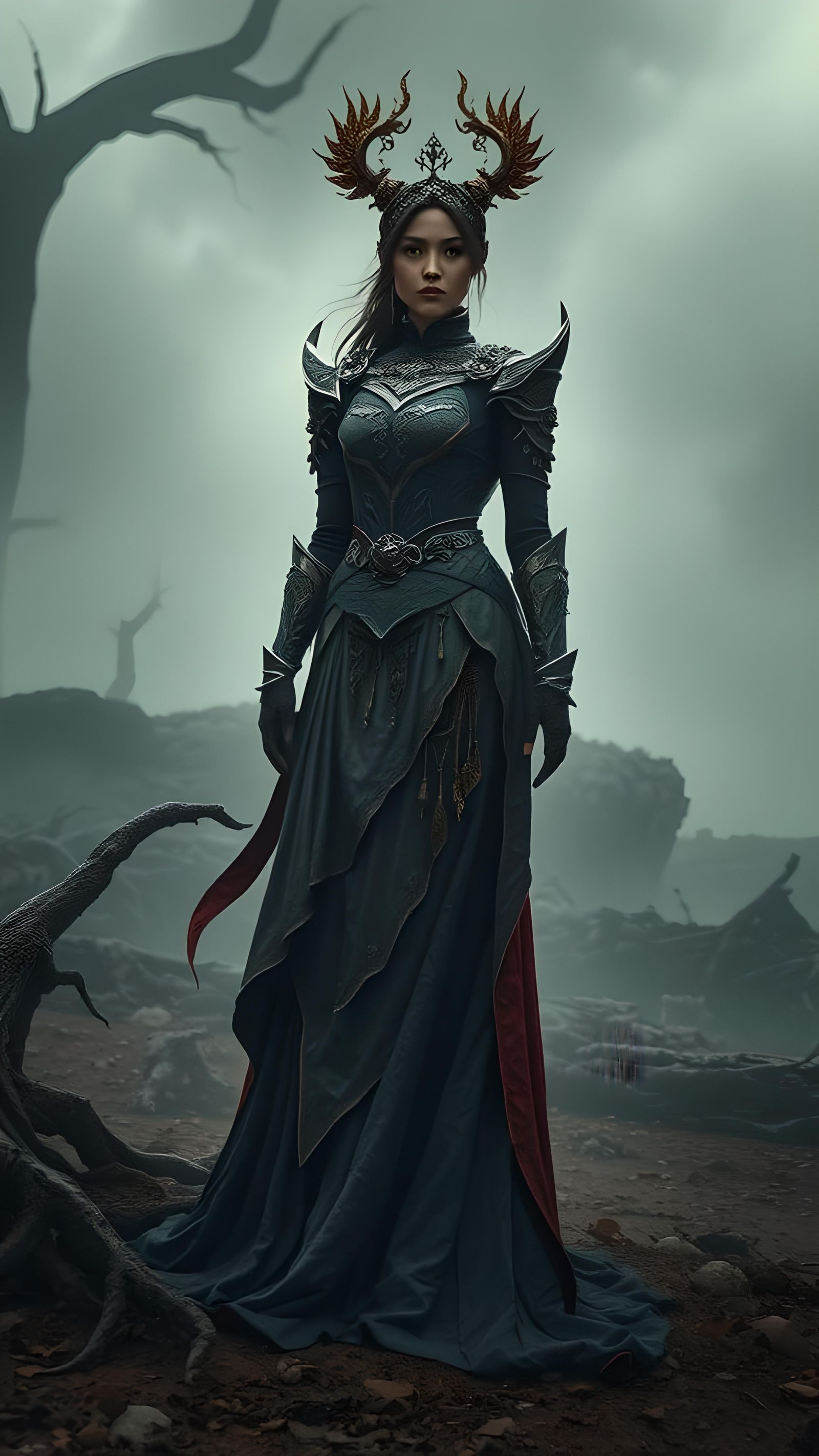 Elden Ring Woman in Battlefield, Detailed Matte Painting