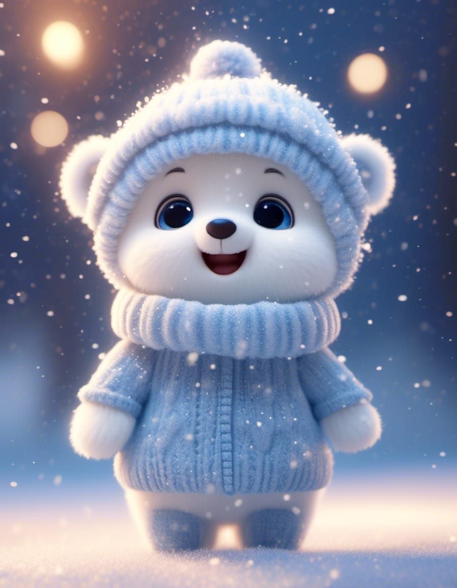 Pixar Style Fairy Bear in Winter Snow