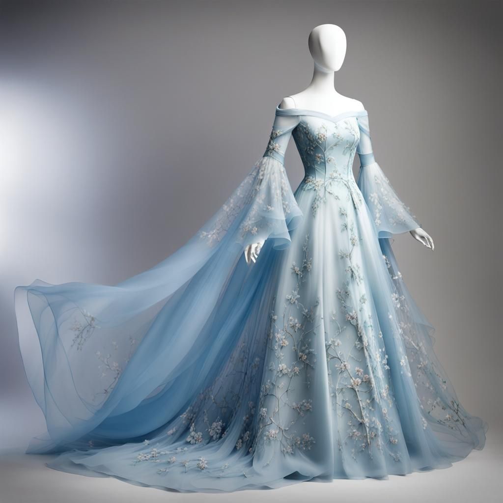 Ethereal Light Blue Fantasy Gown with Silver Stars