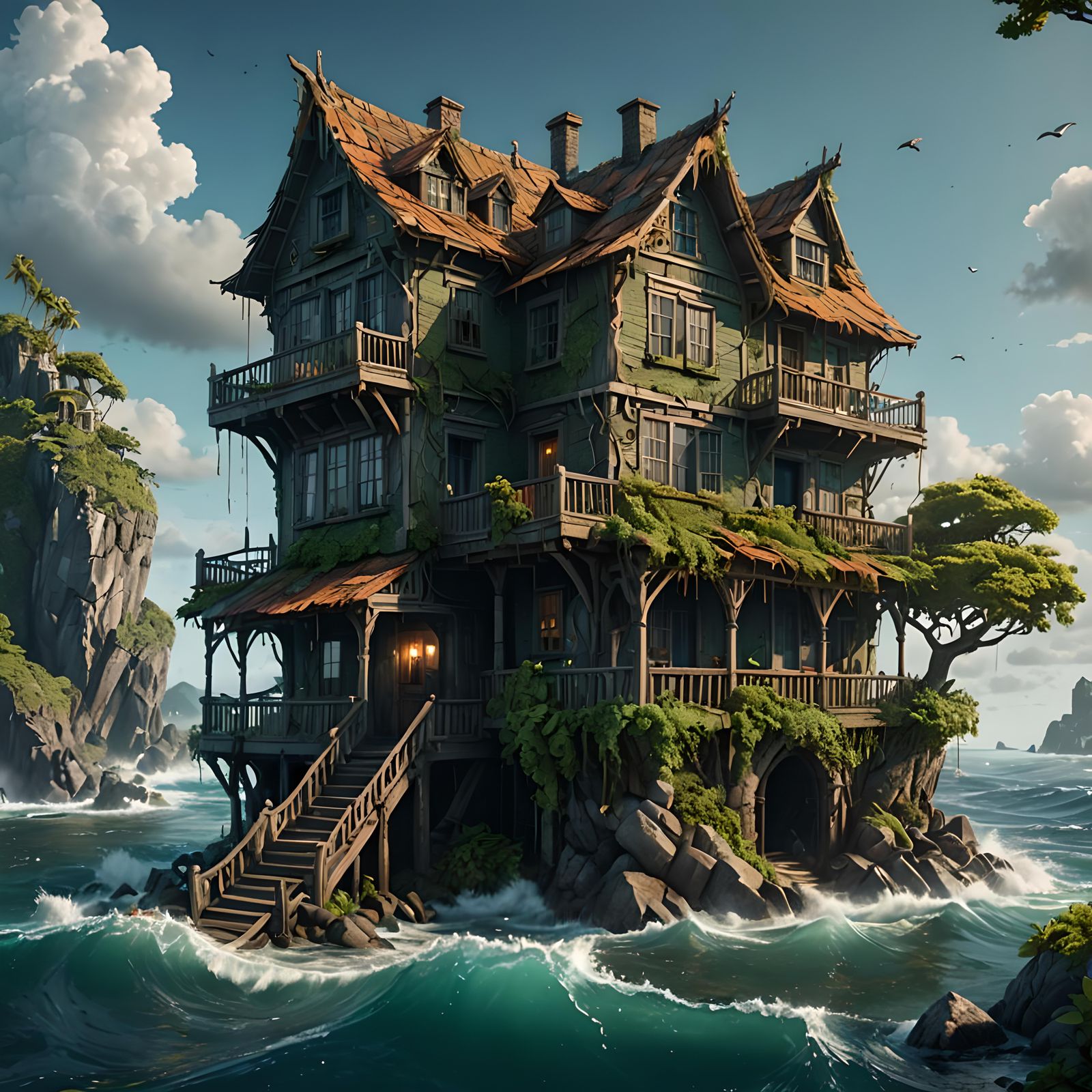 Ocean Island House: Detailed Matte Painting