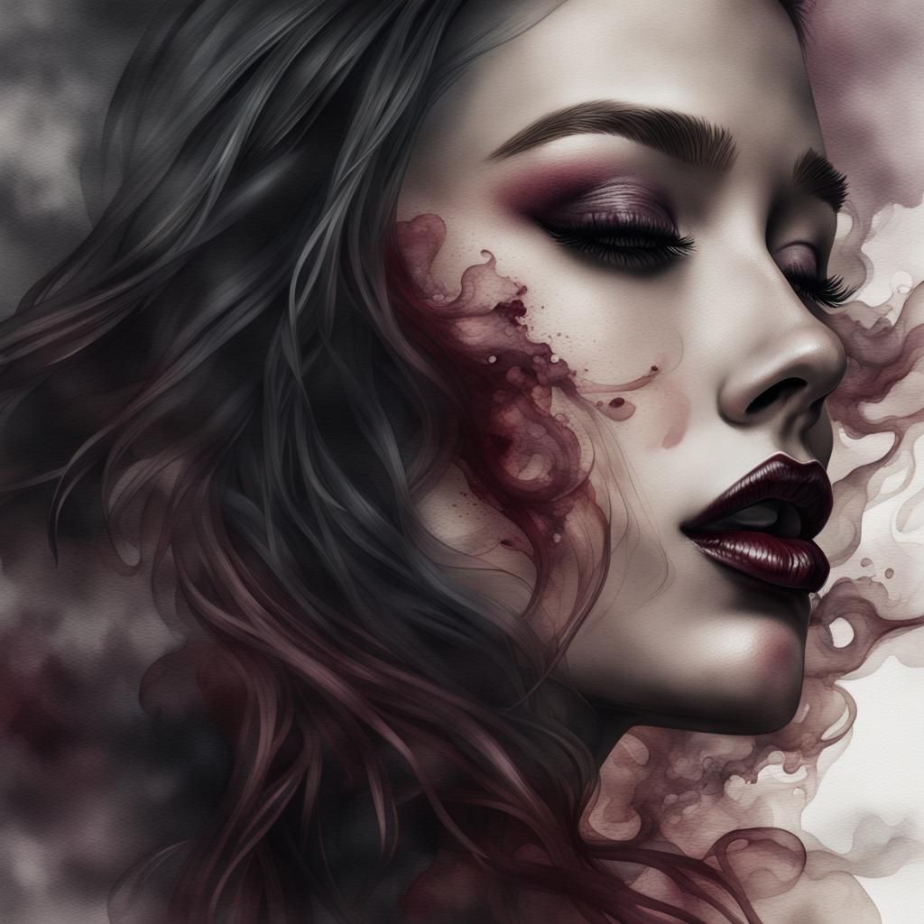 Hyperrealistic Woman's Face in Watercolor Smoke